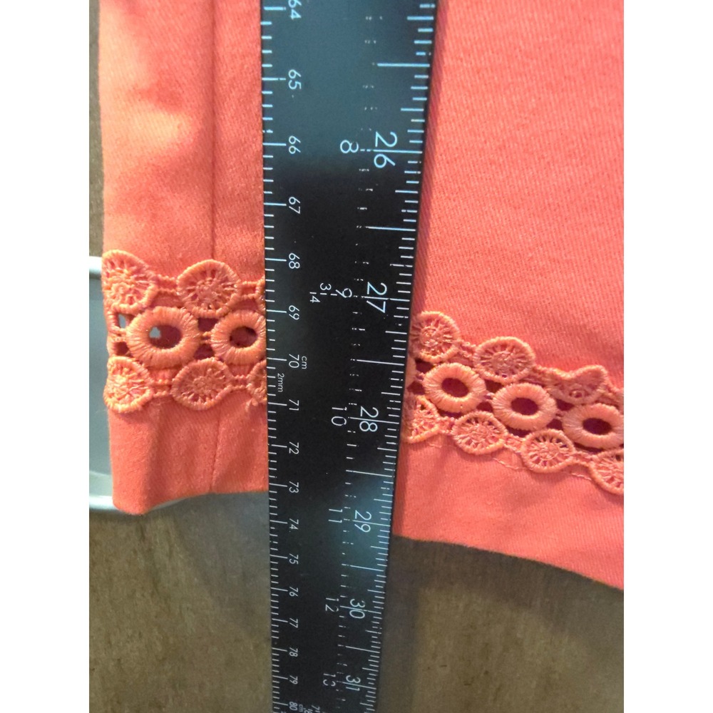 Alfred Dunner Petite Coral Orange Eyelet Lace Hem Capri Pants Size 14P NWT - Picture 4 of 6